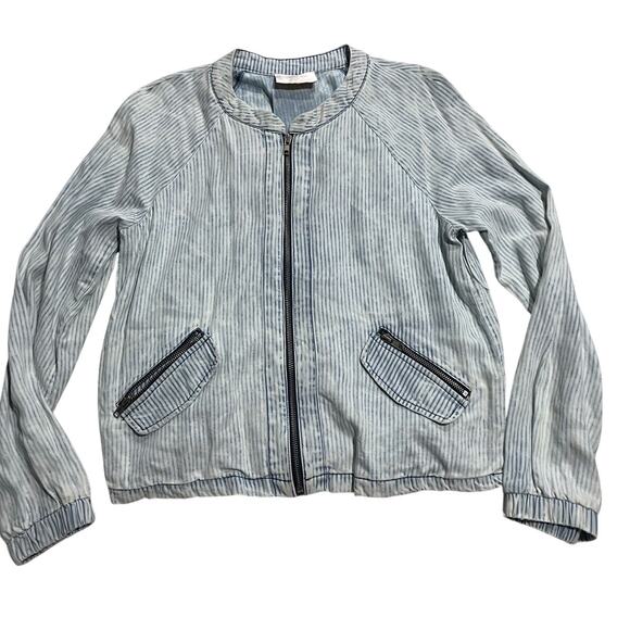 Skies Are Blue Full Zip Jacket Lightweight Womens Size Small Stripe 100% Tencel - Picture 1 of 9
